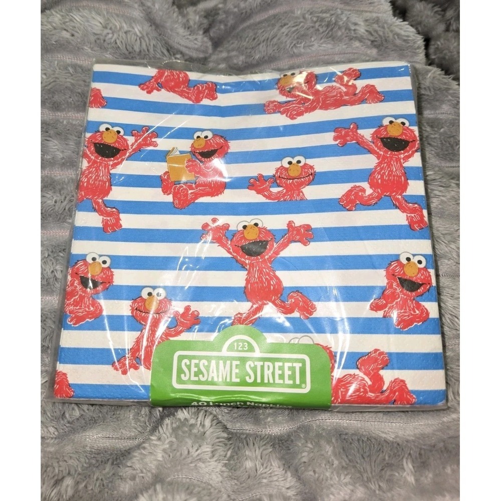 Sesame Street Elmo 40 Count Lunch Napkins Blue White Stripes 3-Ply Party Supply